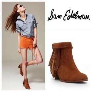 SAM EDELMAN Boots Boho Festival Womens Louie Fringed Suede Short Zip Brown 10